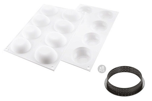 [51657475] SILIKOMART KIT TARTE RING PALET Ø 70MM 8 CERCLES + MOULE 8 EMPREINTES
