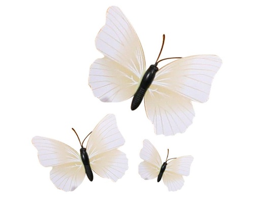 [08076002] DECOR SUR PIC PAPILLONS IVOIRES 3ASS
