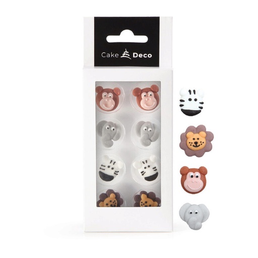 [08054168] 1039306 VISAGE D ANIMAUX SAFARI 2D EN SUCRE Ø 25MM 8PCES
