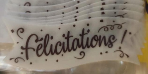 [08050268] WHITE WAFER BANNER CONGRATULATIONS 94X30MM 24PCS