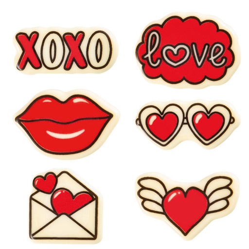 [08053862] 2068353 VALENTIJN STICKERS 35MM WITTE CHOCOLADE ASSORTIMENTEN 120 STUKKEN ***S/CD***