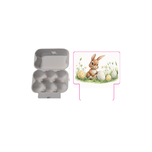 [60700408] "HAPPY EASTER" BOX FOR 6 EGGS + STICKER 9.5X6CM H4CM 12PCS FOST+ INCLUDED