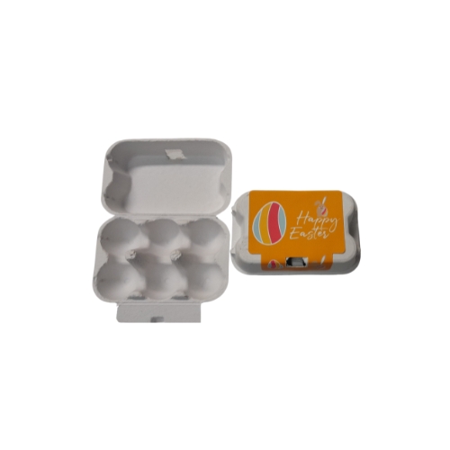 [60700408] VROLIJK PASEN" DOOSJE VOOR 6 EIEREN+STICKER 9.5X6CM H4CM 12STKS