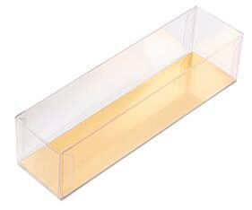 [41700008] RECHTHOEKIG CELLO ETUI MET GOUDEN KARTON 240X45X45MM VOOR MACARONS DOOS VAN 100 STUKKEN=STUK