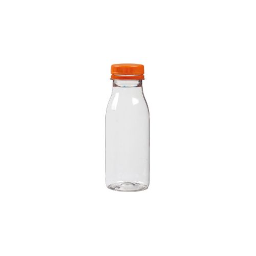[60700600] BOUTEILLE PLASTIQUE 250ML AVEC BOUCHON ORANGETRANSPARENTE Ø5,5XHT15,5CM 12PCS