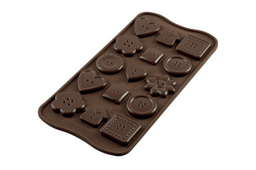 [70408045] +MOULE A PRALINE EN SILICONE BRUN BOUTONS SCG29