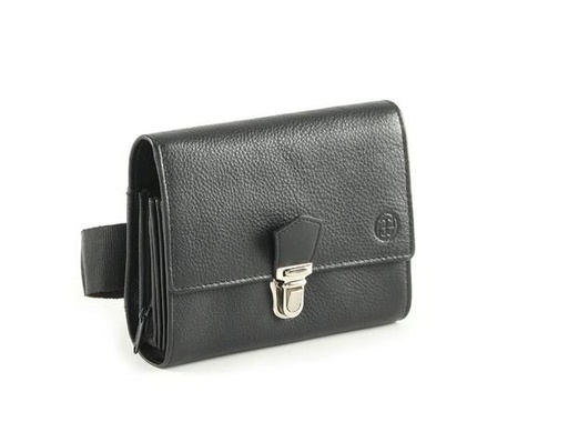 [57661425] PAVELINNI CLASSIC BLACK CALF LEATHER WALLET METAL CLOSURE - 4 POCKETS -1 NYLON BELT PULL - 17X13X3.5CM -DC01659FBL