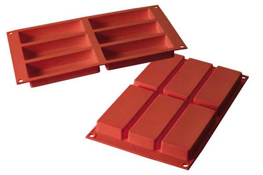 [70408275] SILIKOMART SF128 VORM 6 RECHTHOEKEN 120X45 HT 20MM 110ML ANTI-AANBAK GN1/3 -50° TOT 250°