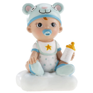 [08041907] FIGURINE BEBE GARCON ASSIS AVEC BIBERON 10CM