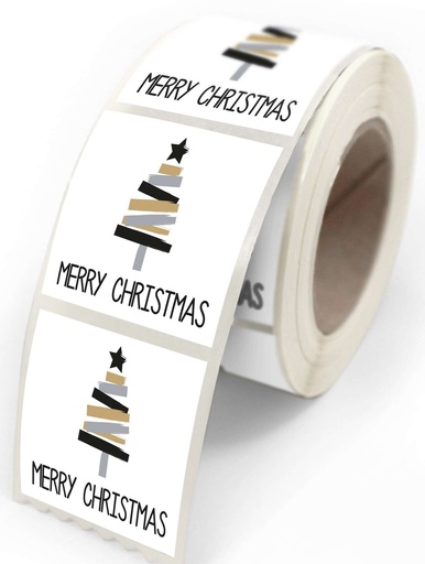 [70407647] ETIQUETTES ADHESIVES JOYEUSES FETES SAPIN"VANESSA" 4X3,5CM 500 PCES