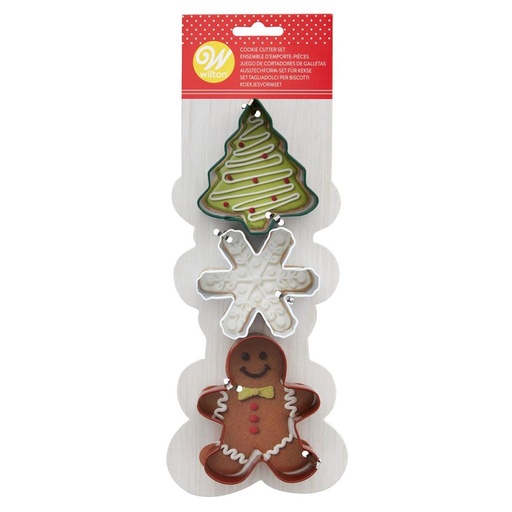 [08053056] WILTON 3 EMPORTE-PCES DE NOEL SAPIN/FLOCON/BONHOMME PAIN EPICE