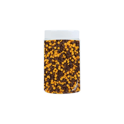 [08030586] 91079 CONFETTI ORANJE - ZWART 450 G = POTJE