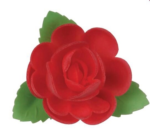 [70407029] RGF04 GRANDE ROSE AVEC 3 FEUILLES 50 MM ROUGE 24 PCES