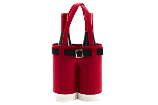 [62250624] RODE VILTEN KERSTBROEK TAS 2 WIJNFLESSEN 20XH19CM
