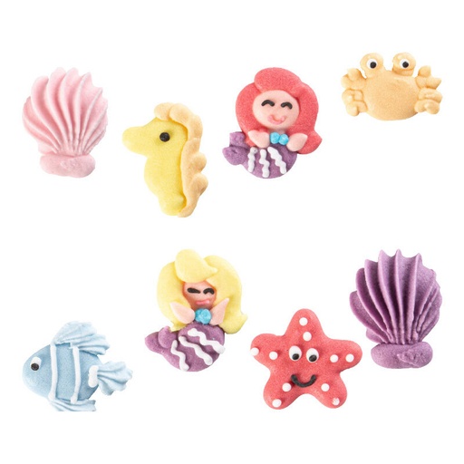[08054268] 1051536 DÉCORS THÈME SIRÈNE 2D EN SUCRE 25MM 120 PCES ***S/CDE***