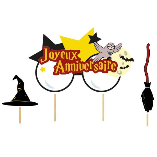 [08075563] CAKE TOPPER JOYEUX ANNIVERSAIRE SORCIER 3PCES
