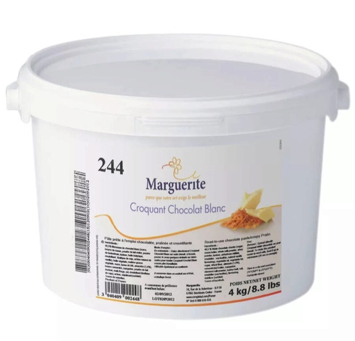 [05100738] DEBCO PRALINE CROQUANT WITTE CHOCOLADE 4KG MARGUERITE ***OP/BESTELD***