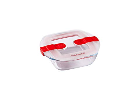 [57661185] PYREX COOK&HEAT PLAT CARRE 14X12XH4CM 0.35L A/COUVERCLE 2 VALVES VAPEUR-BOROSILICATE -40+300°