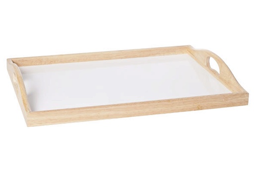 [60251937] WHITE MDF TRAY 40.5X30.5XH5CM NATURAL WOOD EDGE