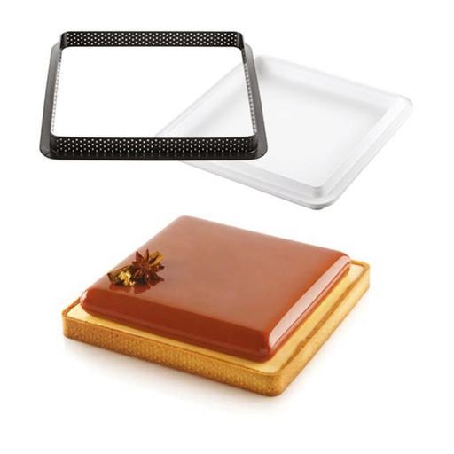 [51657431] SILIKOMART VIERKANTE RING TARTE KIT 200 X 200MM H 20MM 6 RANDEN + 6-IMPRESSIEVORM
