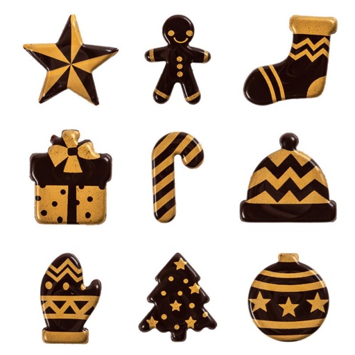 [08082168] 2015807 ASSORTMENT OF CHRISTMAS GOLD DARK CHOCOLATE PLAQUES 3XM 135 PCES