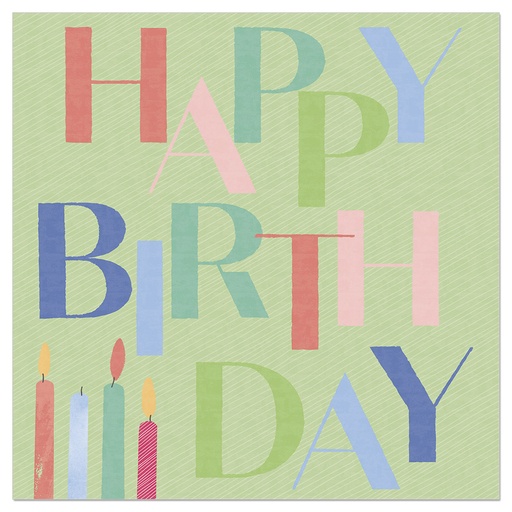 [60700686] ARTEBENE SERVIETTE 33X33CM HAPPY BIRTHDAY FONDVERT PAQUET DE 20PCES