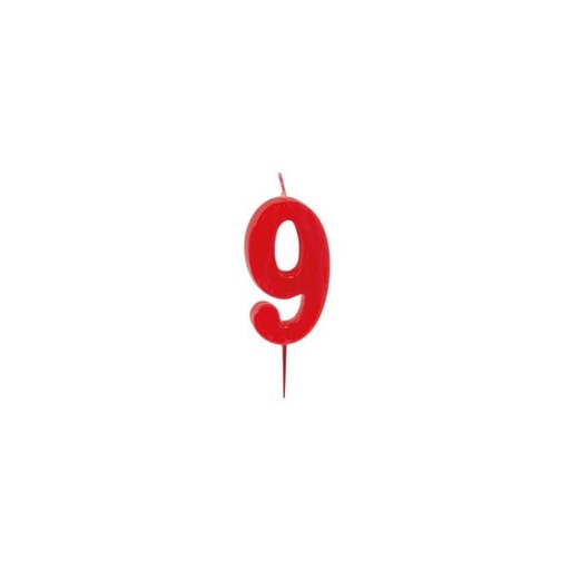 [70407093] RED NUMBER CANDLE NO. 9 HT 6CM