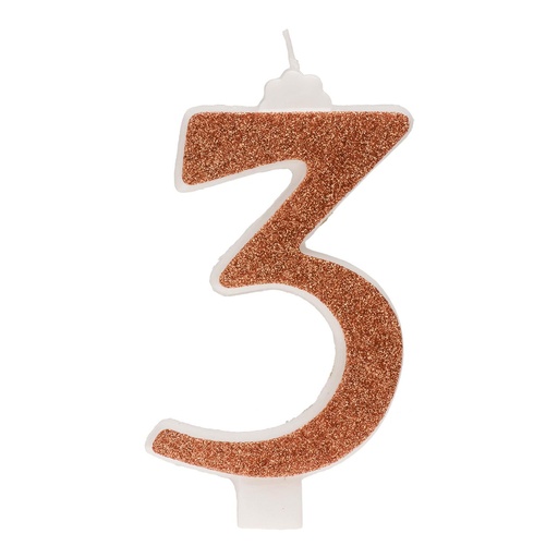 [08041867] NUMBER CANDLE NO. 3 GOLD GLITTER 13CM