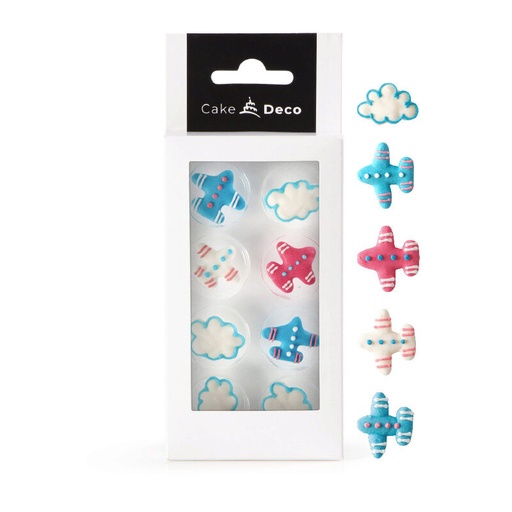 [08054171] *FF*1039314 DECORATION AVION/NUAGE 2D EN SUCRE Ø 25MM 8PCES ***S/CDE***