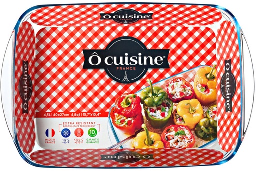 [74500898] PYREX O CUISINE PLAT À FOUR RECTANGULAIRE 40 x 27CM HT 7CM EN VERRE BOROSILICATE 4,9L