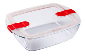 [54907478] PYREX COOK&HEAT PLAT RECTANGULAIRE 28 x 20CM HT 8CM EN VERRE BOROSILICATE 2,6L AVEC COUVERCLE 2 VALVES VAPEUR -40 À +300°C