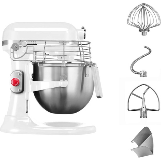 [60509116] KITCHENAID ARTISAN 6.9L STAND MIXER WHITE PRO BOWL LIFT (W/EMERGENCY STOP AND PROTECT GRILL)