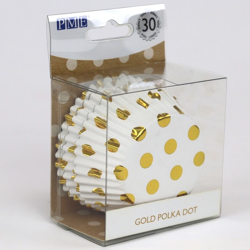 [08053470] PME CAISSETTE CUPCAKE ALU BLANCHE POIS  DOREES 30 PCES