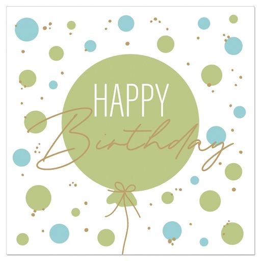 [60700812] ARTEBENE SERVIETTE 33X33CM BALLON VERT HAPPY BIRTHDAY 20PCS