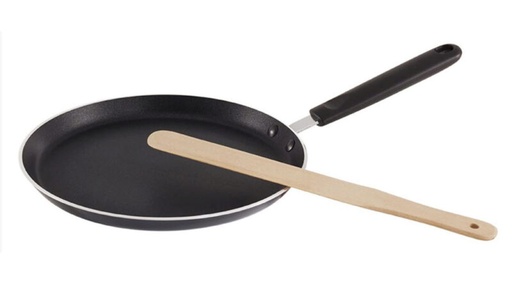 [60251526] +PYREX POELE A GALETTES 33CM ANTI-ADH.+SPATULE BOIS-TOUS FEUX