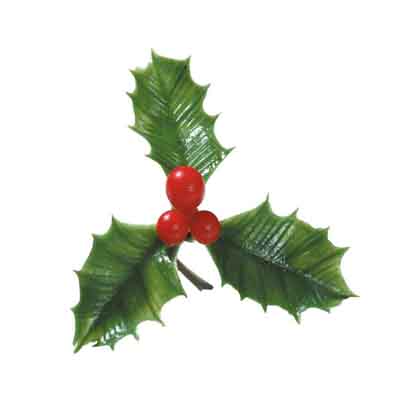 [15099819] HOUX VERT 3 FEUILLES 3 BOULES ROUGES PAQUET DE 144P