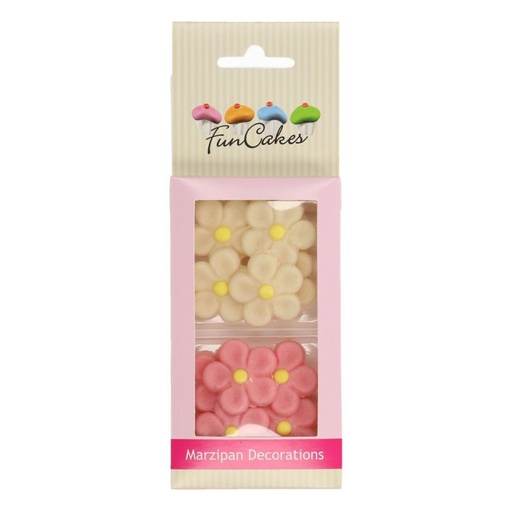 [08053251] FUNCAKES MARGUERITE EN MASSEPAIN BLANC ET ROSE 3CM 12 PCES