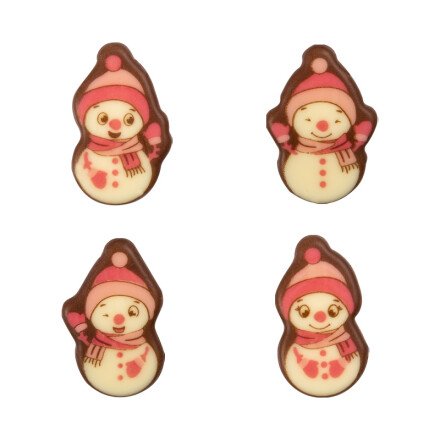 [08054395] 2015832 PLAQUETTE BONHOMME DE NEIGE ROSE CHOCOLAT 40X25MM 140 PIÈCES ***S/CD***