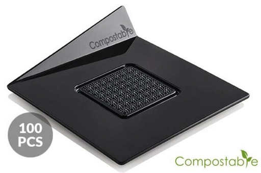 [51657224] BLACK PLATE/TRAY SQUARE 83X83MM COMPOSTABLE 100PCS 