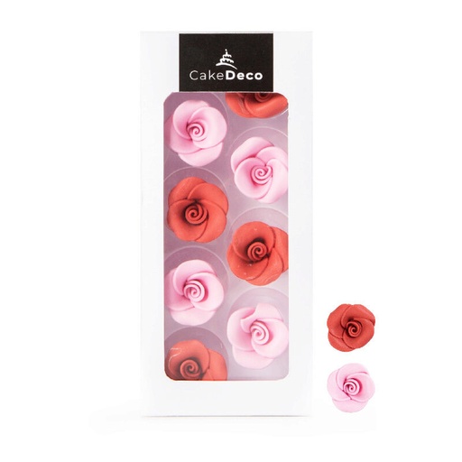 [08054180] 1039409 ROSE ROSE ET ROUGE 2D EN SUCRE  Ø 25MM 8 PCES