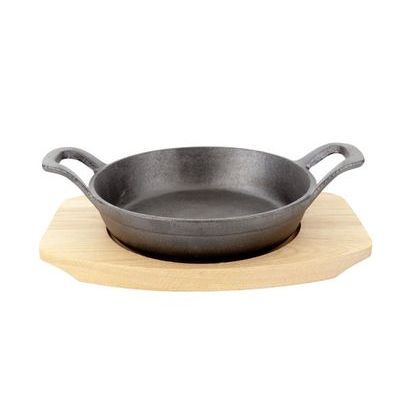 [57658222] C&T CAST IRON GRATIN DISH 2 HANDLES 16CM WITH WOODEN BOARD