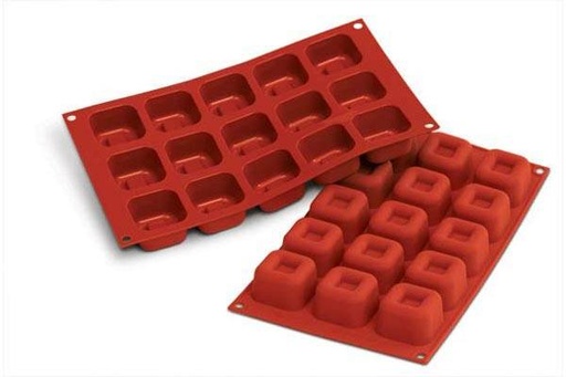 [70408238] SILIKOMART VORM ANTI-AANBAKPLAAT SF081 1/3-50°15 MEDIUM VIERKANTEN SAVARINES 45.5X45.5X28MM 45ML