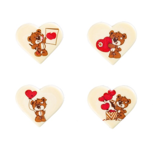 [08053859] 2068354 PLAQUETTE CŒUR OURSON 50X46MM CHOCOLAT BLANC75 PIÈCES=BOITE***S/CD***