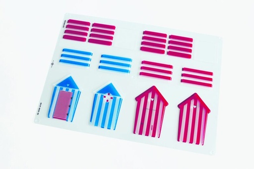 [08057066] PCB Blisters cabanes Oléron Plage pr 4 stuks 7,4x5,7 cm H. 11,4 cm 2 stuks ***s/cd***