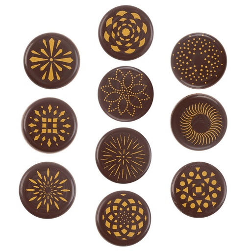 [08034262] 2034934 ROND NOIR MOTIF DORÉ 2CM 300PCES ***S/CDE***