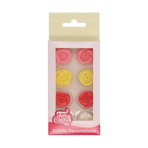 [08053196] FUNCAKES ROSES ASSORTIES EN SUCRE Ø 25MM 8 PCES