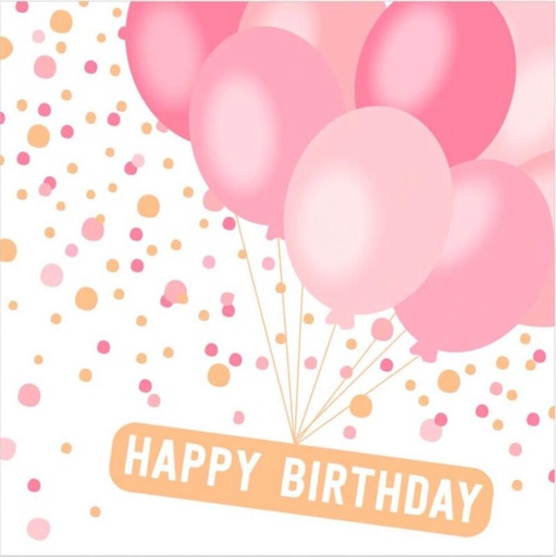 [60700518] ARTEBENE SERVIETTE 33X33CM HAPPY BIRTHDAY BALLON OR ROSÉ" PAQUET DE 20 PCES