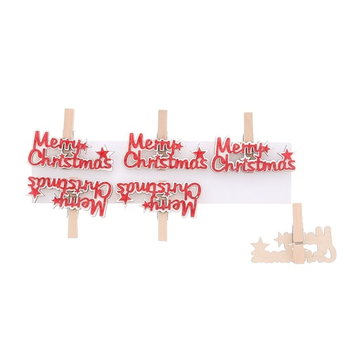 [60700554] PINCE "MERRY CHRISTMAS" ROUGE/BLANCPAQUET DE 6 PCES