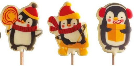 [60700702] 060176 PCB  BLISTERS SUCETTES “PINGOUINS“ET BÂTONS3 MOTIFS - H. 5 CM - ±15 G 5X9 PCES ***s/cd***