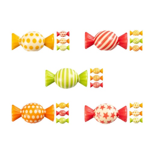 [08053876] 2052210 PLAQUETTE BONBONS COLORES BOMBES 40X20MM 20 ASSORTIMENTS CHOCOLAT BLANC  100 PCES